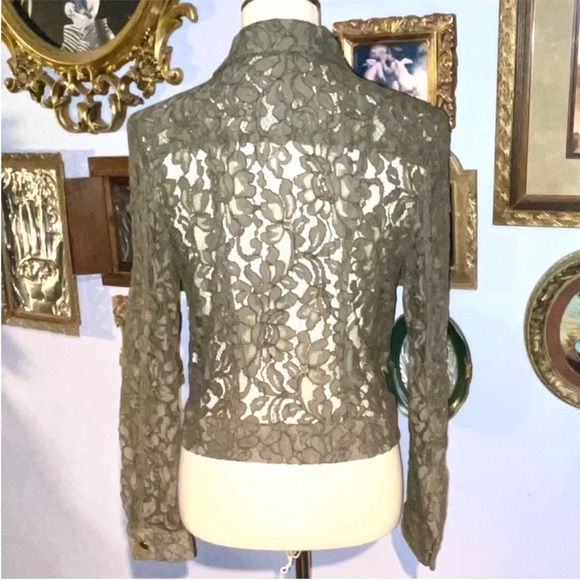 bebe Floral Lace Olive Green Shirt Jacket Shirt 10 - Picture 7 of 14